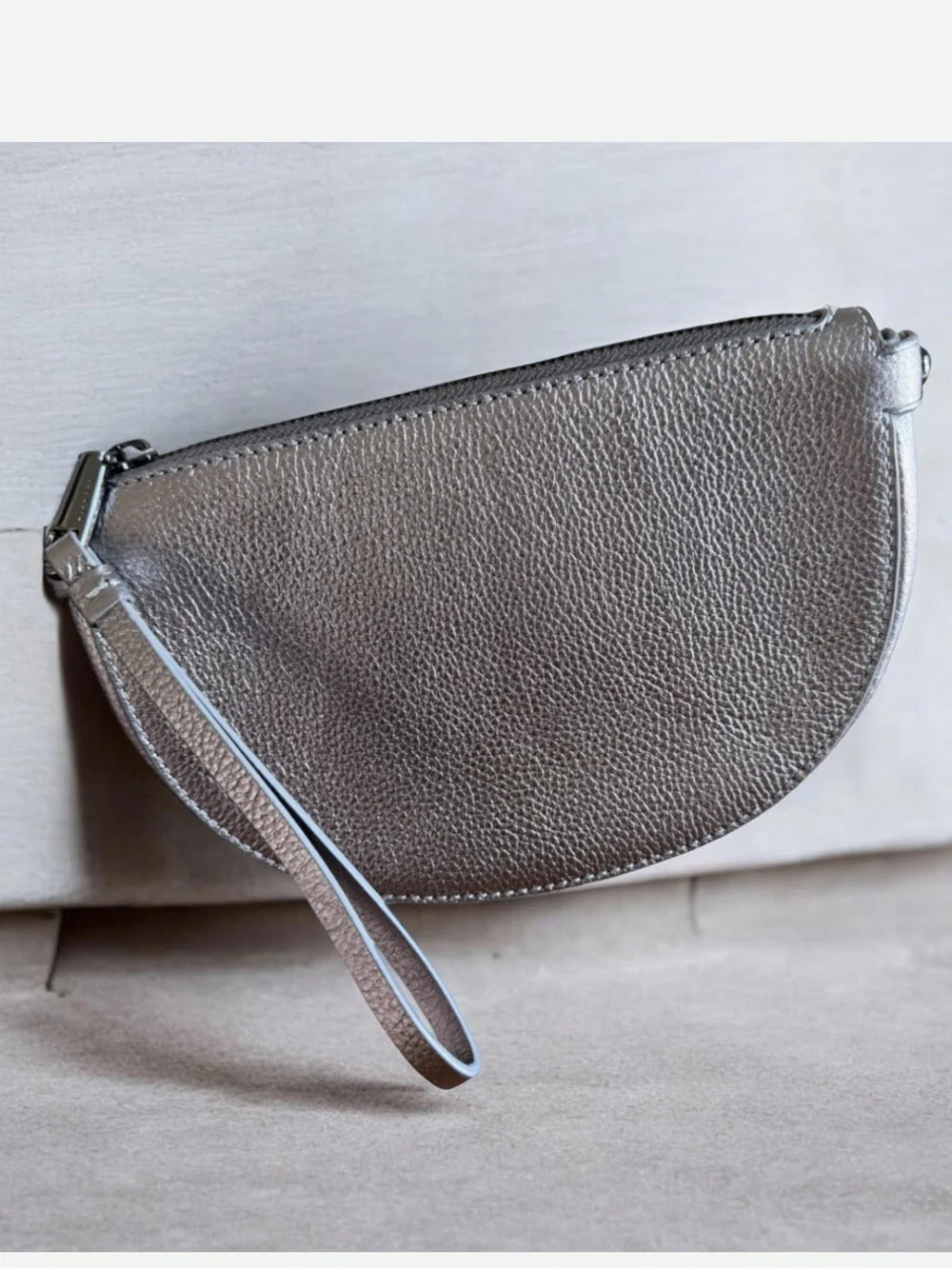 Talbots half-moon clutch or wristlet, Pewter Silver Half Moon Leather Clutch new